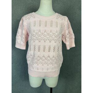 On 34th Women's Pointelle-Knit Short-Sleeve Sweater Pink Size Medium NWT's